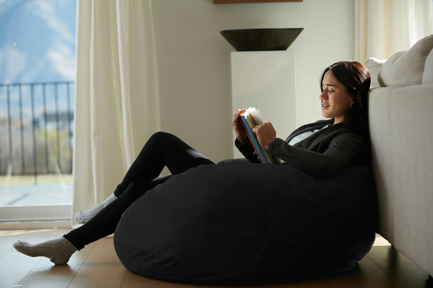 Black 3-Foot Memory Foam Bean Bag Chair with Microsuede Cover