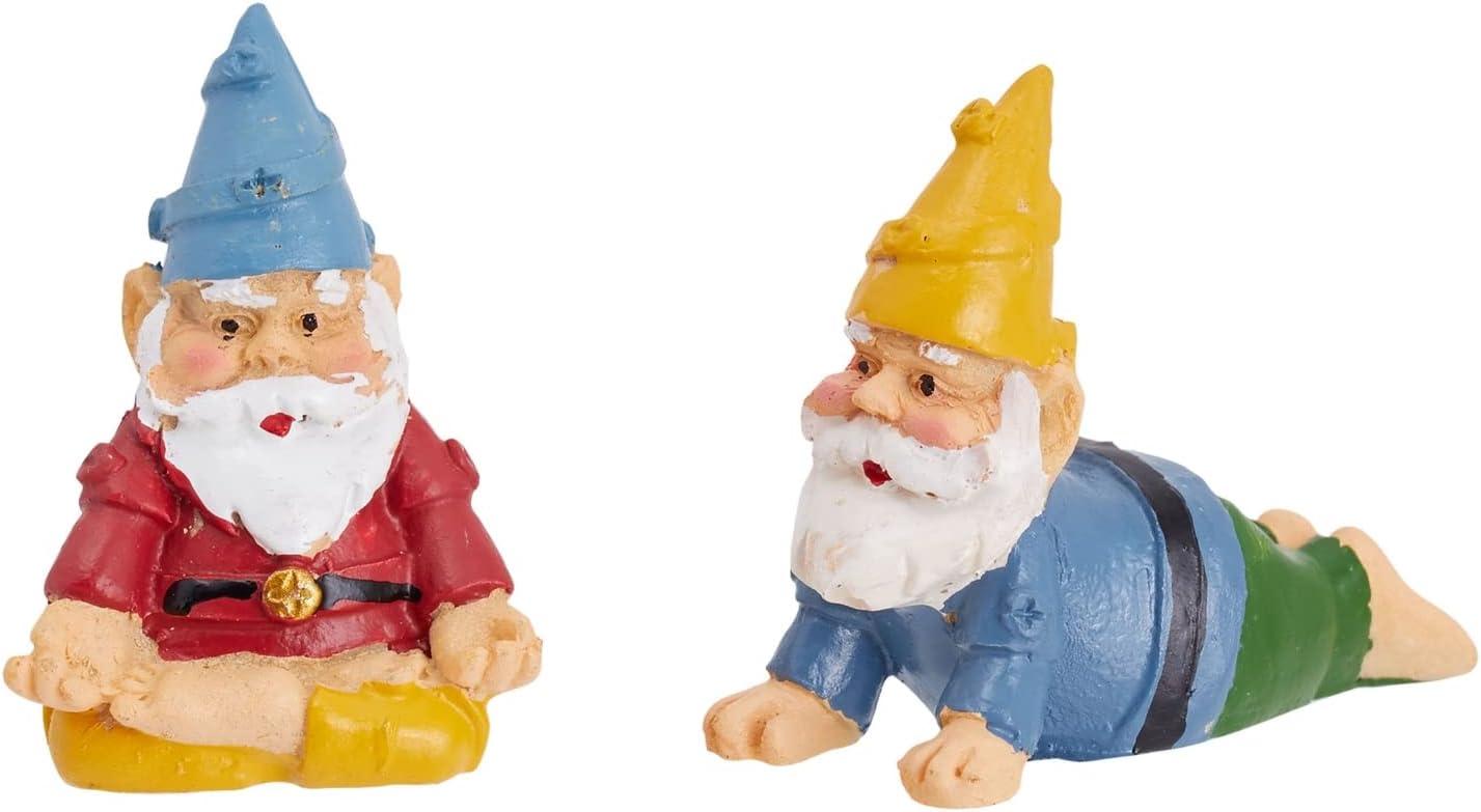 Juvale 4 Pieces Mini Garden Gnomes, Outdoor Fairy Miniature Statue Accessories Set, Decorations in Funny Poses, Yard Ornaments for Yoga Gifts, Planter