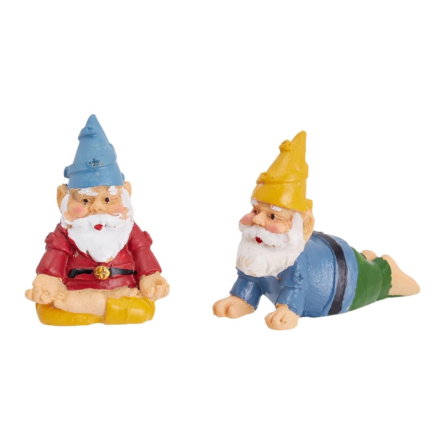 Juvale 4 Pieces Mini Garden Gnomes, Outdoor Fairy Miniature Statue Accessories Set, Decorations in Funny Poses, Yard Ornaments for Yoga Gifts, Planter