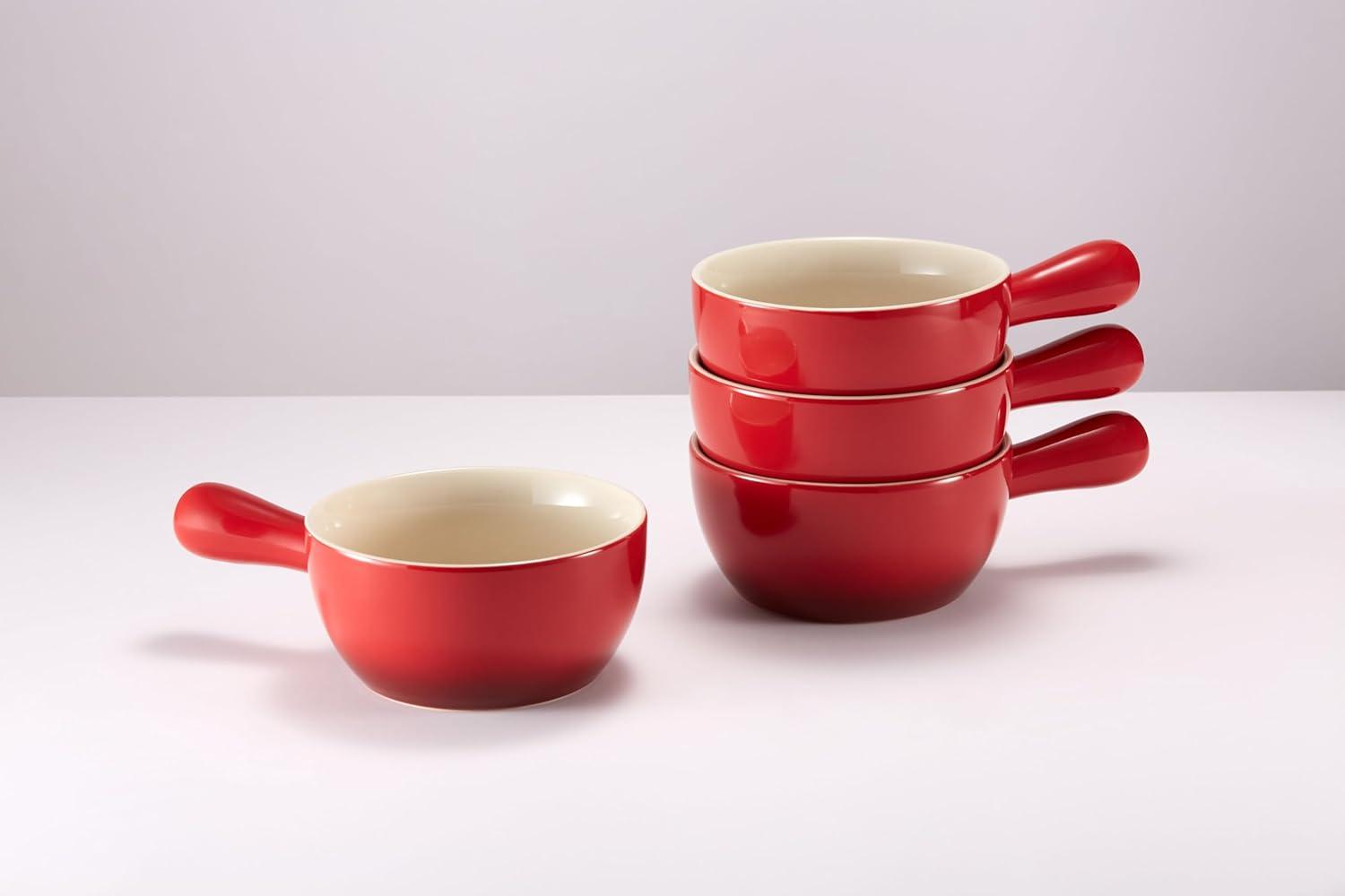 French Onion Soup Crocks, 24 oz, Set of 4, Crimson Ombre