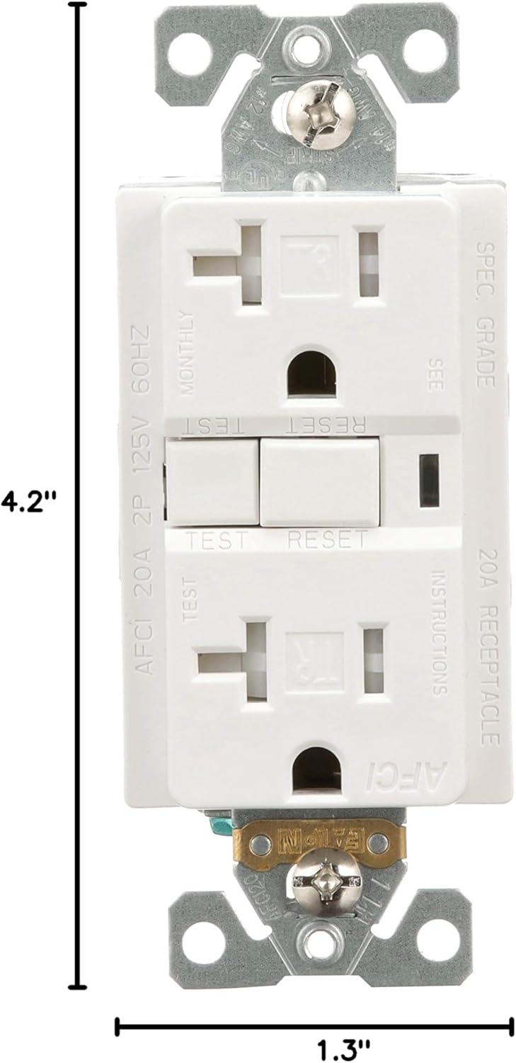 White Tamper Resistant AFCI Duplex Receptacle with Indicator Light