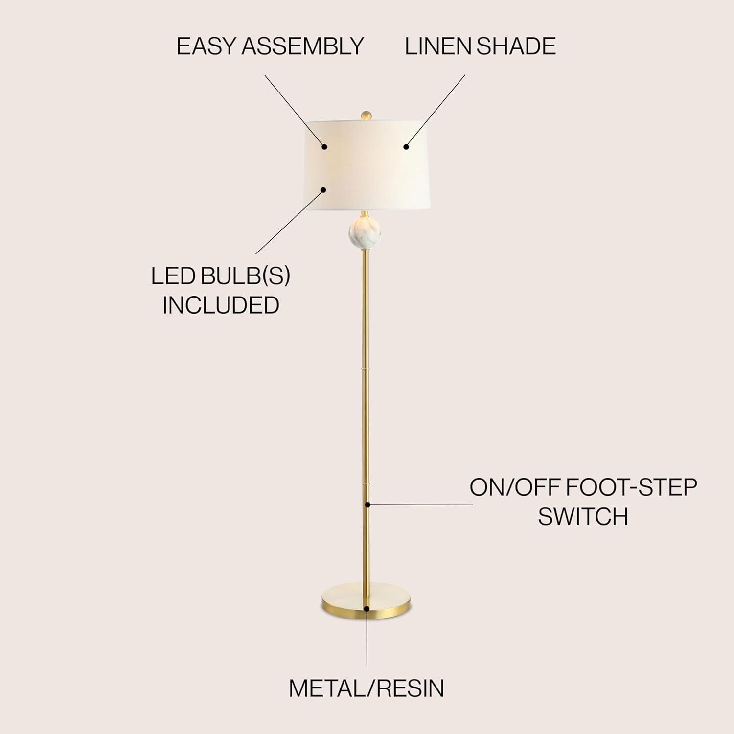 Vaughn 60" Modern Metal/Resin LED Floor Lamp, Brass Gold/White