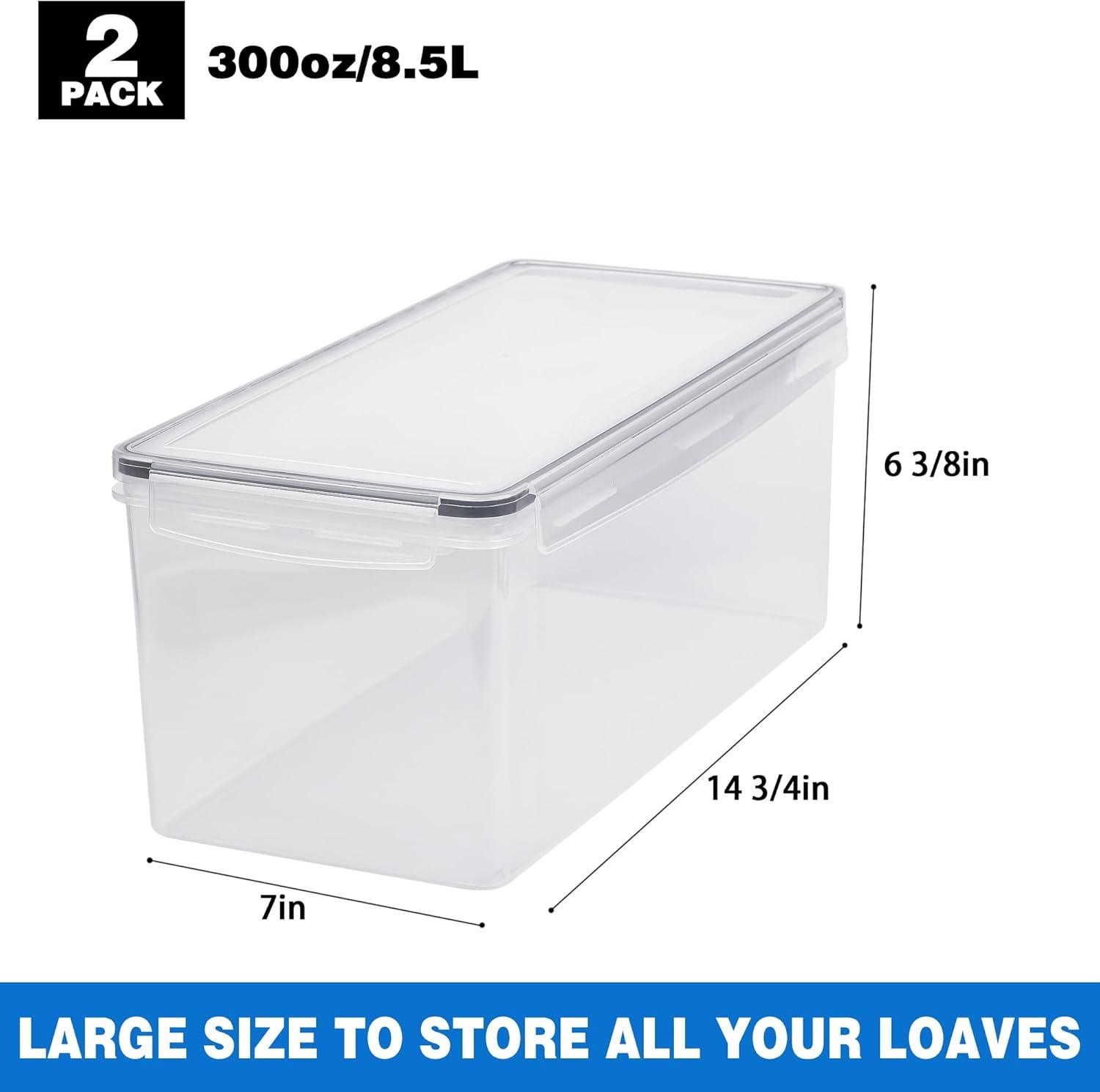Tiawudi 2 Pack Bread Box, Plastic Bread Container, Large Sandwich Holder, Bread Storage Container for Kitchen Counter, Bread Keeper with Airtight Lid, Bread Saver, 9 Qt / 8.5L Each
