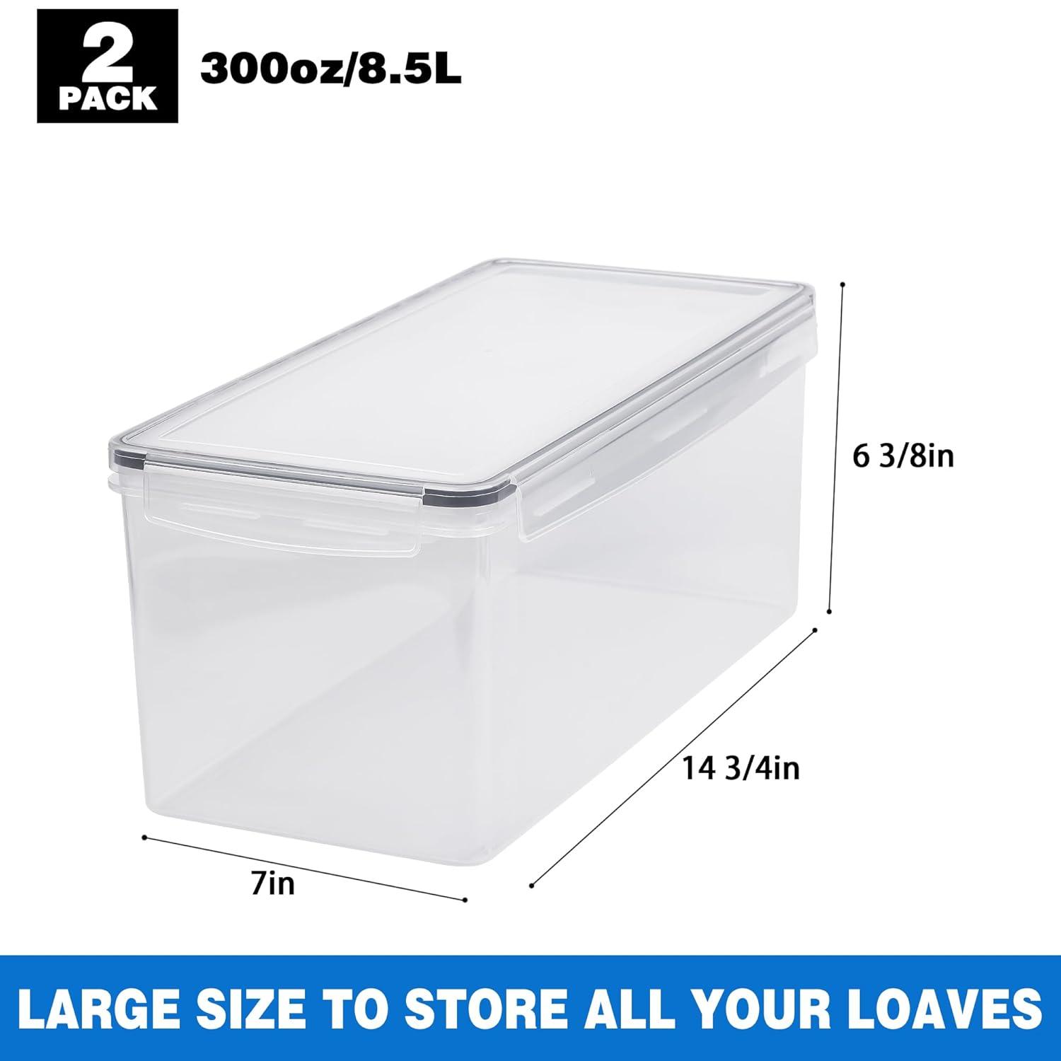 Tiawudi 2 Pack Bread Box, Plastic Bread Container, Large Sandwich Holder, Bread Storage Container for Kitchen Counter, Bread Keeper with Airtight Lid, Bread Saver, 9 Qt / 8.5L Each