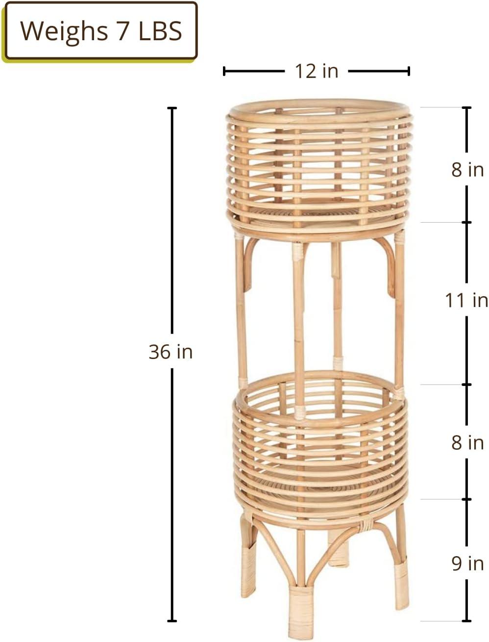 Kouboo Rattan Indoor Two-Tier Plant Stand, Natural Planter, Decor Rack, Corner Shelf Holder Display,  Material Natural Boho