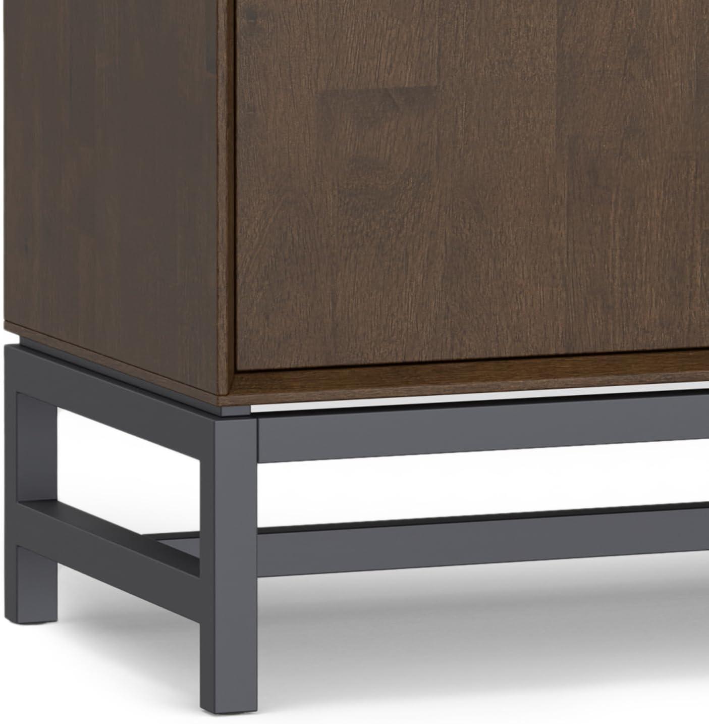 Simpli Home Banting SOLID HARDWOOD and Metal 72 inch x 18 inch Rectangle Modern Industrial 4 Door Sideboard Buffet in Walnut Brown