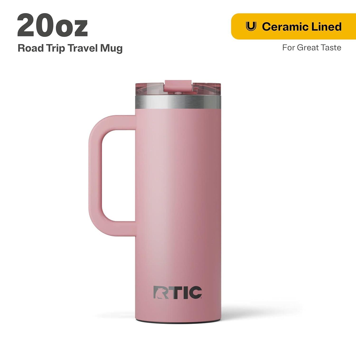 RTIC 20 oz Ceramic Lined Insulated Road Trip Travel Mug, Leak-Resistant Lid, Dusty Rose
