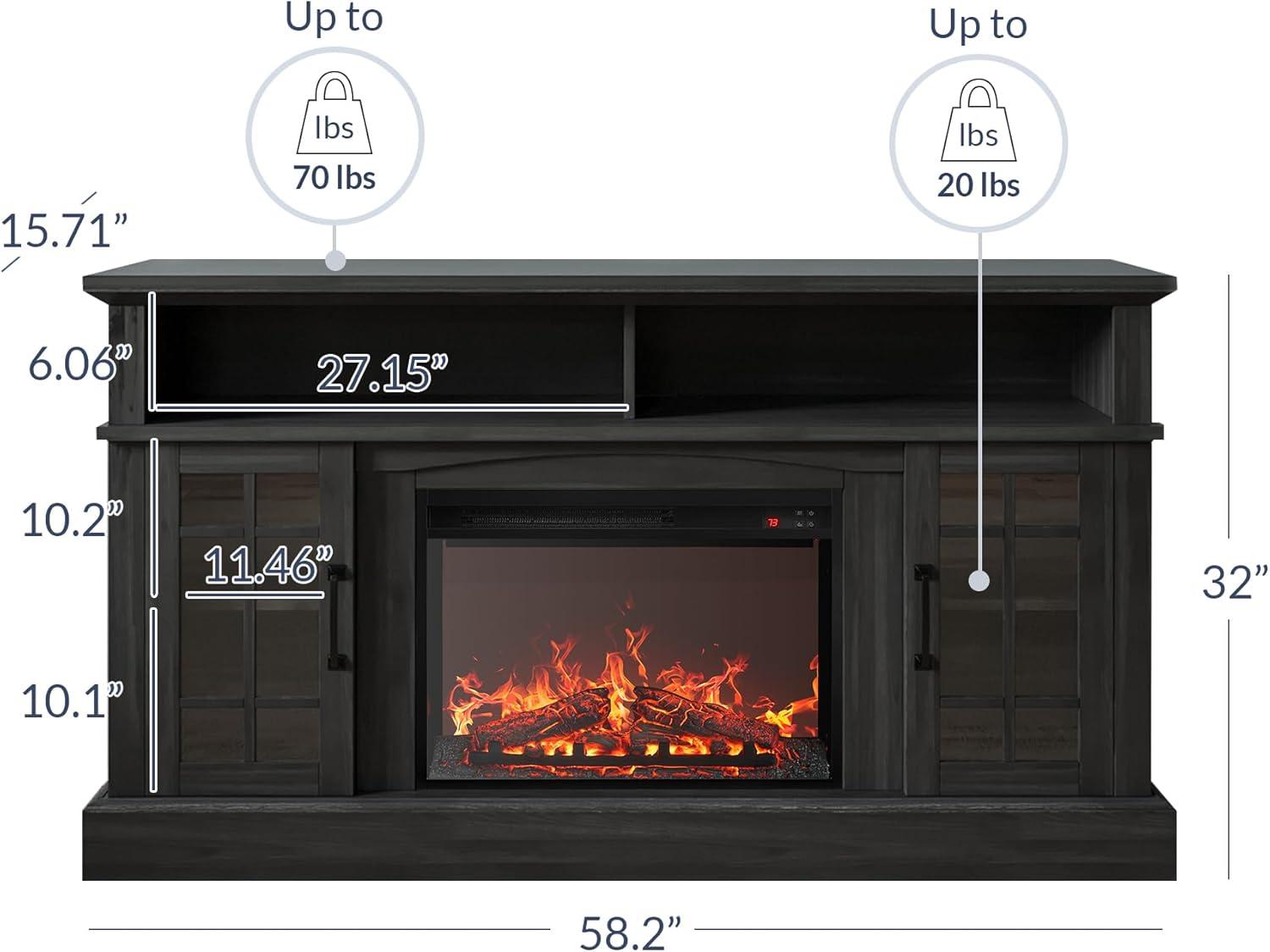 Rustic Gray 58" TV Stand with 23" Electric Fireplace and Cabinets