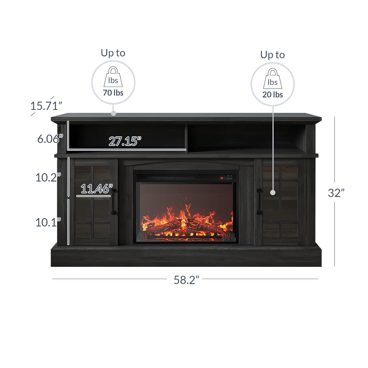 BELLEZE  58" TV Stand with 23" Electric Fireplace, Fireplace TV Console for TVs up to 65", Home Entertainment Center with Storage Cabinet and Adjustable Shelves - Astorga (Rustic Grey)