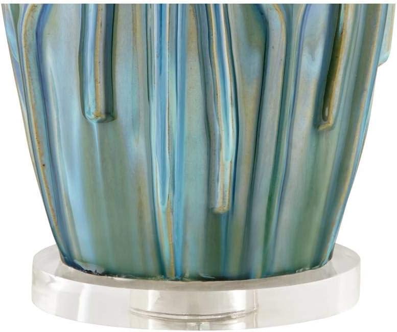 Possini Euro Design Eneya Modern Coastal Table Lamp 31" Tall Ceramic Blue Green Swirl Glaze Neutral Oval Shade for Bedroom Living Room Nightstand Home