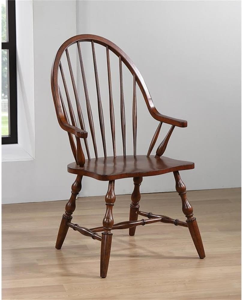 Sunset Trading 41 x 23.5 x 25 in. Andrews Windsor Dining Chair with Arms & Seat Distressed Chestnut Brown