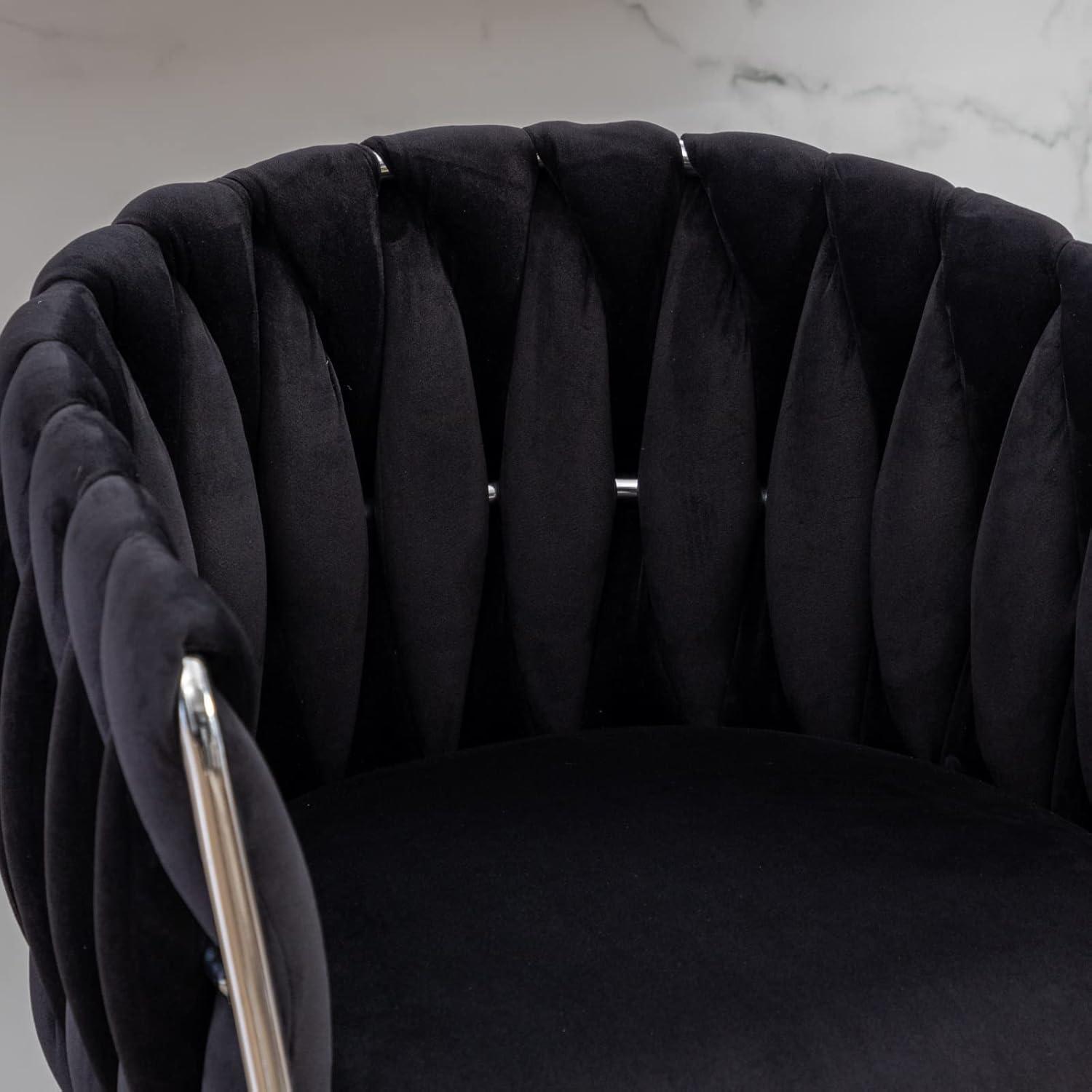 Velvet Bar Stools Set of 2, Counter Height Barstools with Low Back, Swivel Bar Stool for Kitchen Island, Pub (Black)