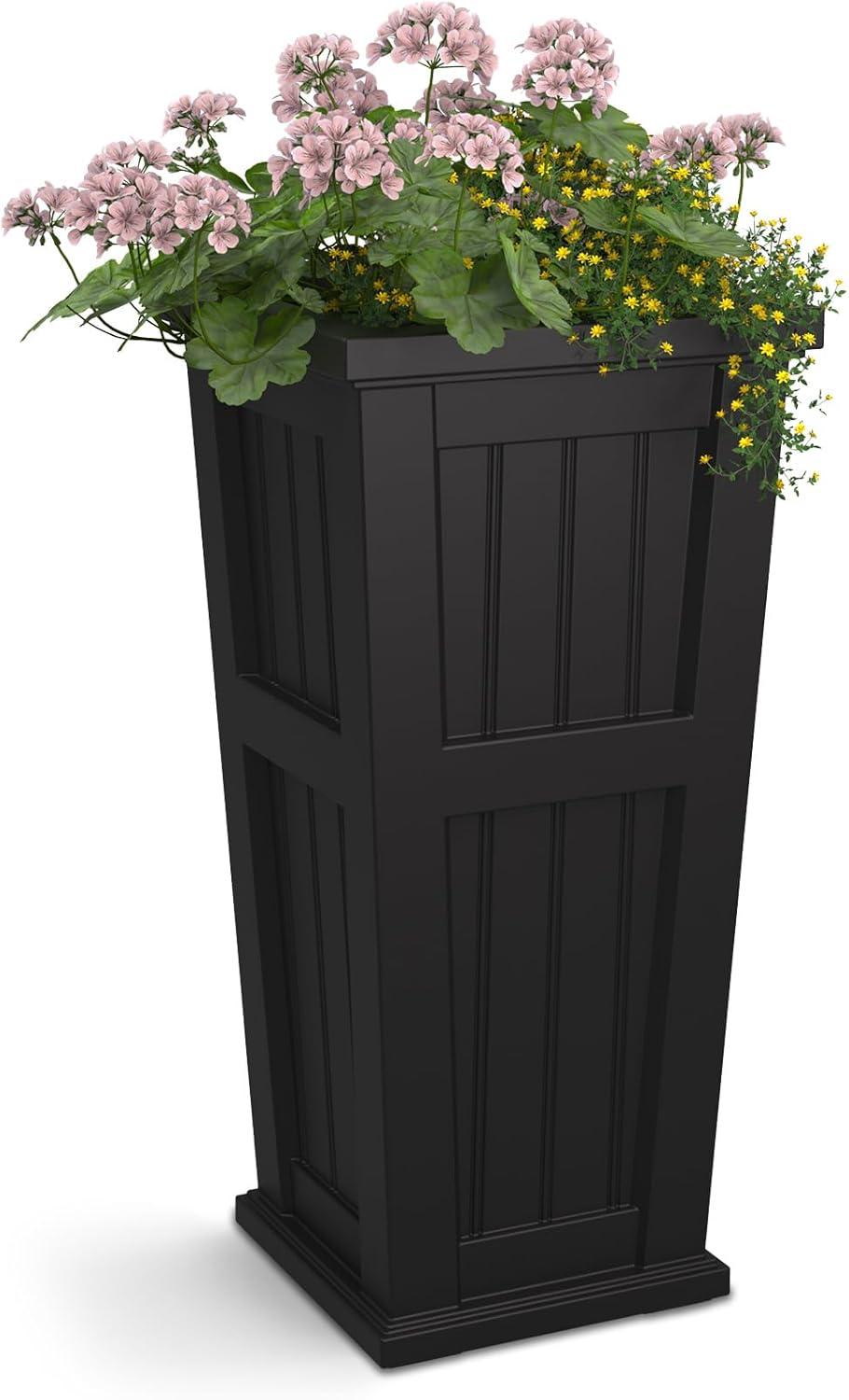 Mayne Cape Cod 15.5" x 15.5' x 32" Square Black Self-Watering Polyethylene Planter