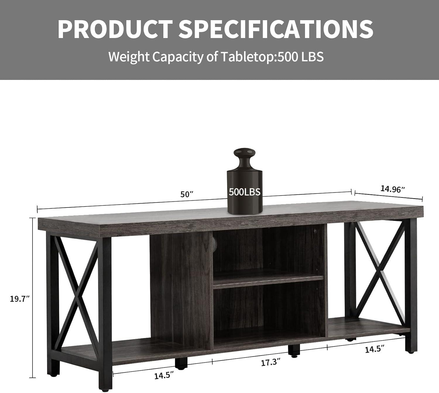 Gray MDF and Metal 50'' TV Stand with Open Shelving