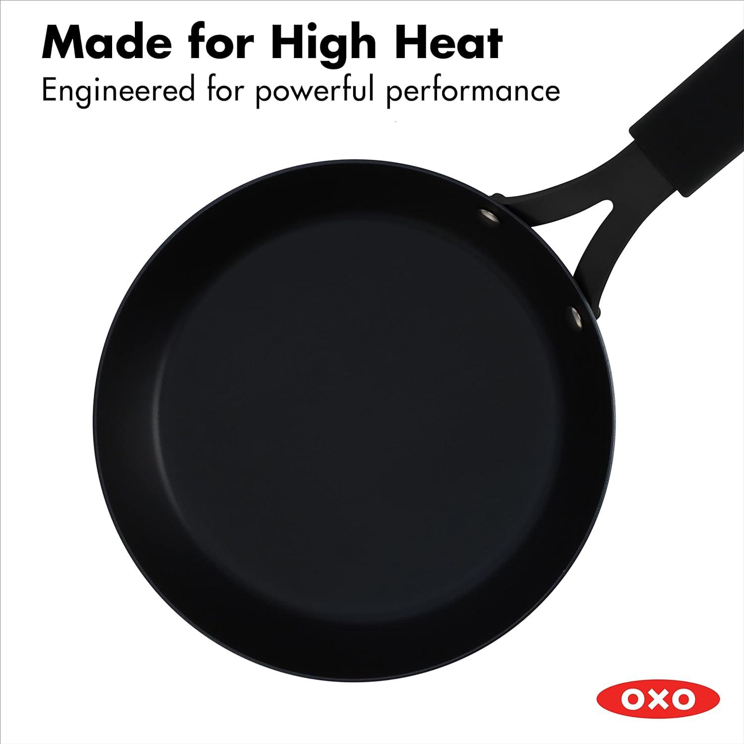 OXO Obsidian Pre-Seasoned Carbon Steel Induction Safe 8" Frying Pan with Silicone Sleeve, Black