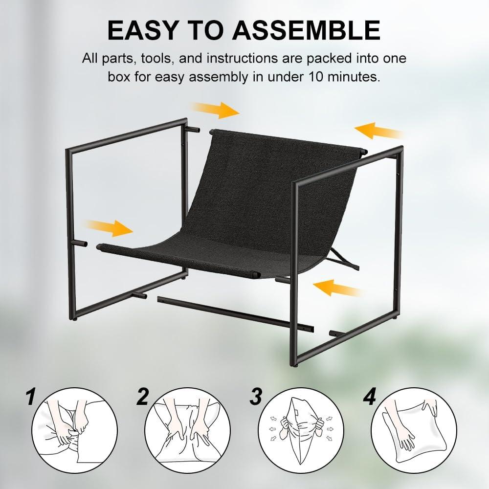Mid Century Modern Accent Chair, Metal Framed Armchair, Sling Accent Chair with Microfiber Fabric Upholstery for Living Room Bedroom Home Office, Minimalist Style(Black)