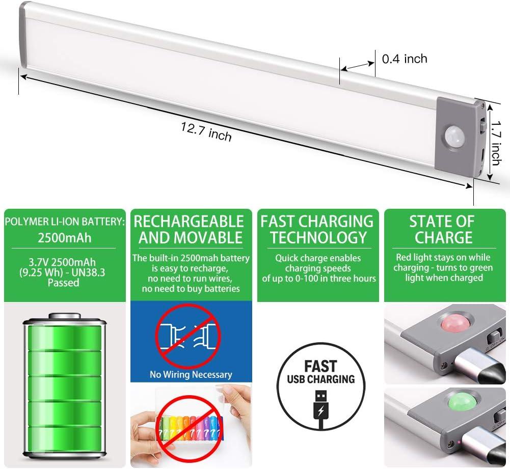 54-LED motion Sensor Closet light,Magnetic Wireless Rechargeable Cabinet Lights（2Pack)