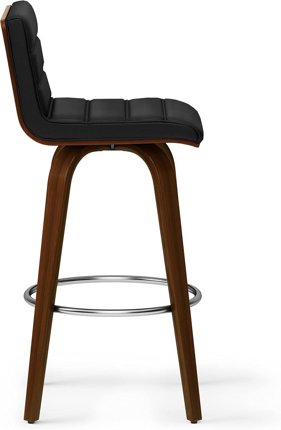 Simpli Home Roland Swivel Upholstered Mid-Century Modern Stool with Padded Seat and Back