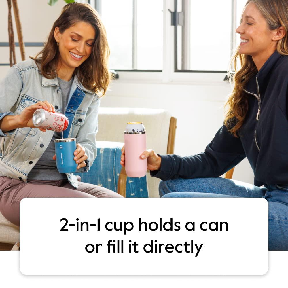 ThermoFlask 2-in-1 Vacuum Insulated Can Cooler Cup, 12 oz, Fits Slim Size Cans, Sweatproof, Non-Slip Base, Jet Black