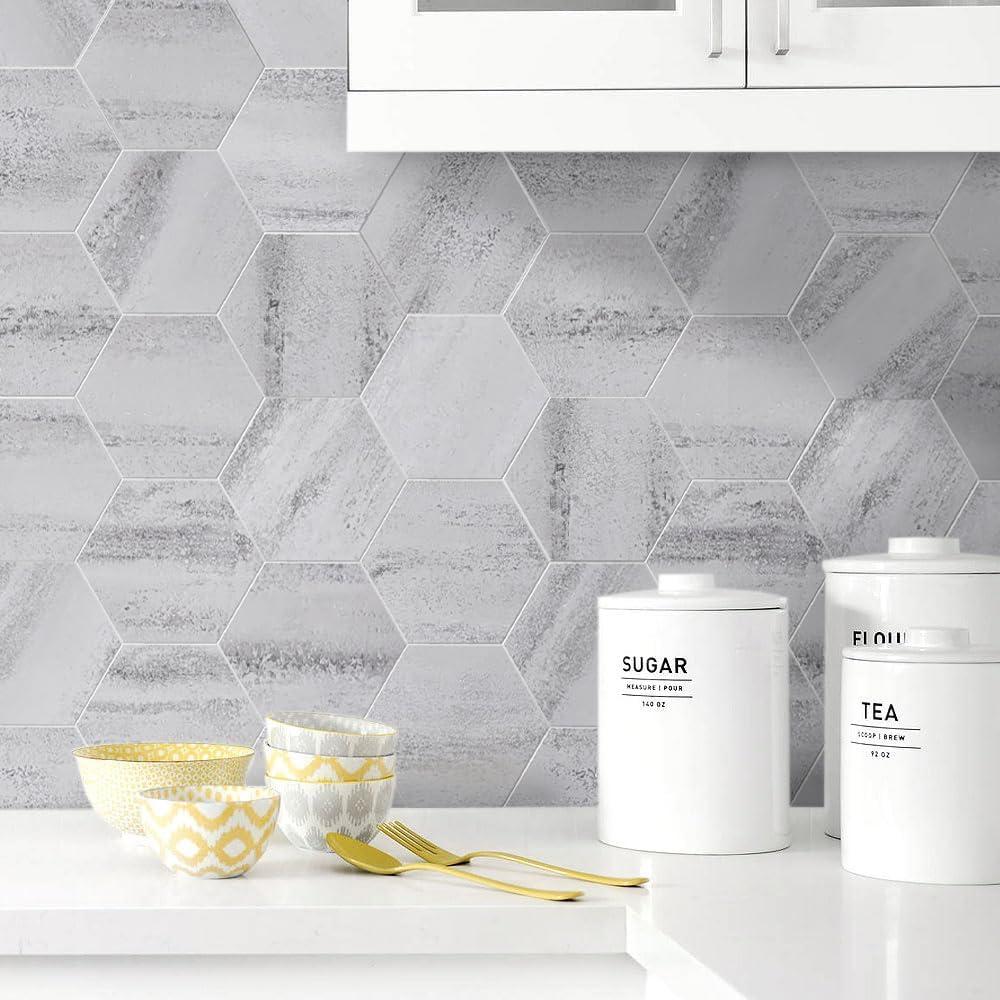 Alpine Gray Resin Hexagon Peel and Stick Wall Tiles