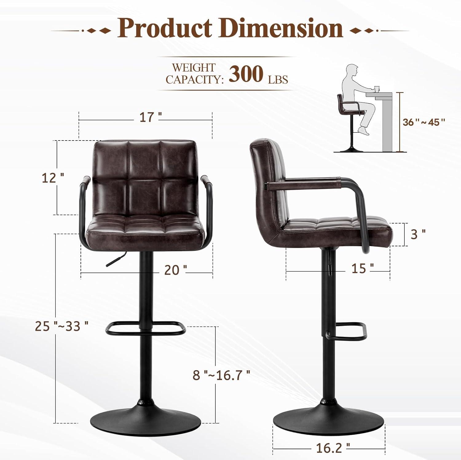Furniliving Adjustable Swivel Bar Stools Counter Height Stool with Low-Back Kitchen Counter Stools Set of 2,Black Brown