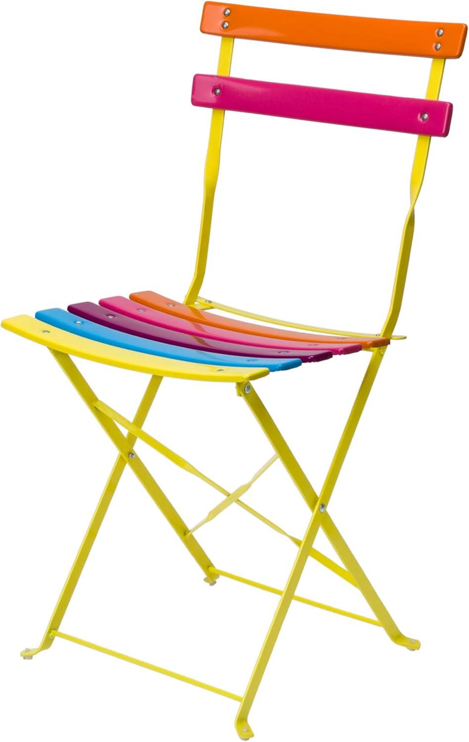 Steel Foldable Bistro Set Vibrant Rainbow - Alpine Corporation: Weather-Resistant, No Assembly, 2-Person Seating