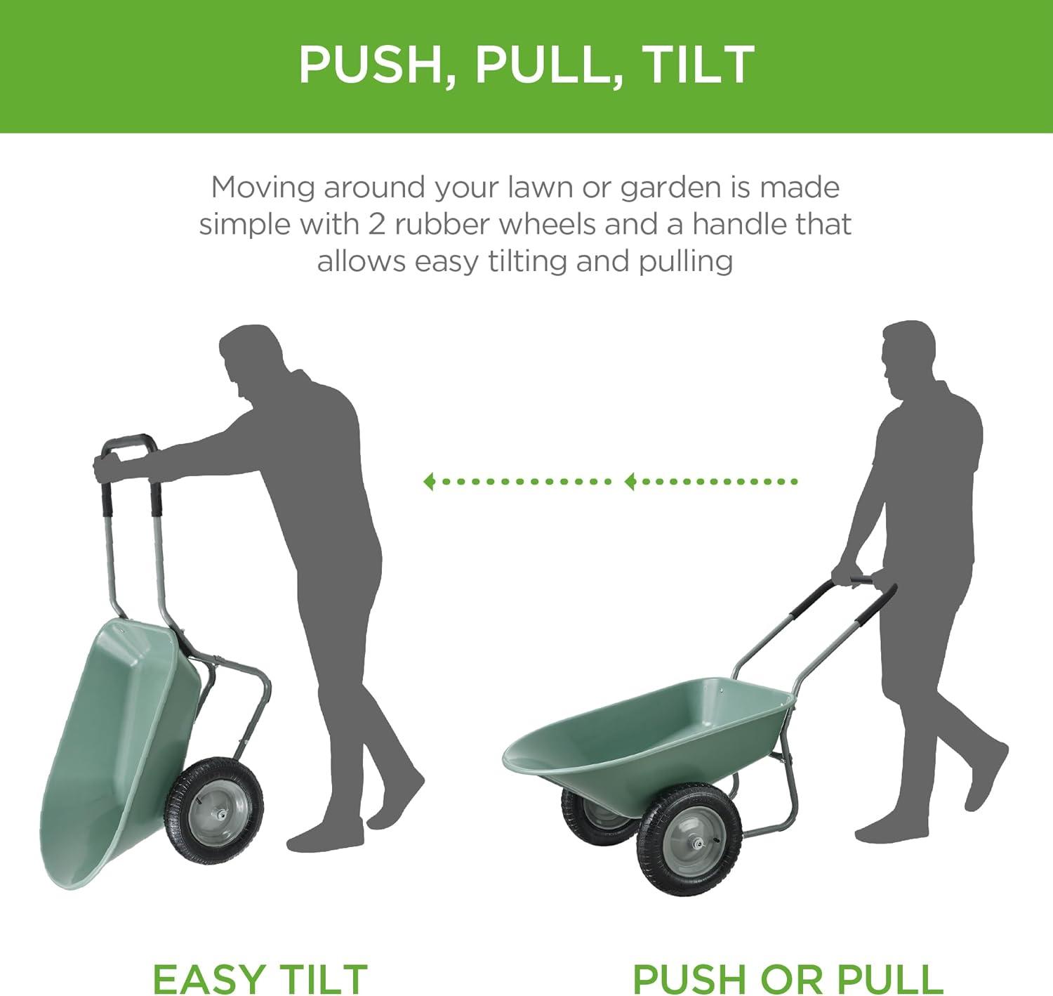 Best Choice Products Dual-Wheel Home Wheelbarrow Yard Garden Cart for Lawn, Construction - Seafoam