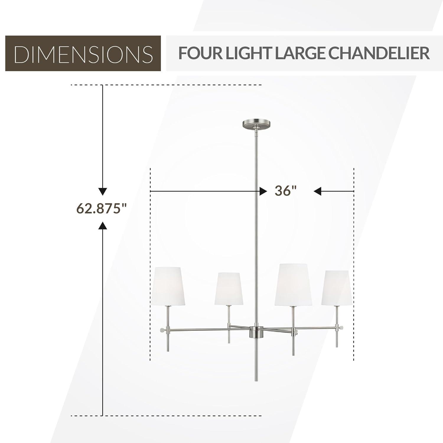 Generation Lighting 4-Light Baker Chandelier Brushed Nickel 3287204-962 | Modern Ceiling Light Fixture for Room Decor| Chandelier for Dining Room or Living Room Uses Standard or LED Light Bulbs