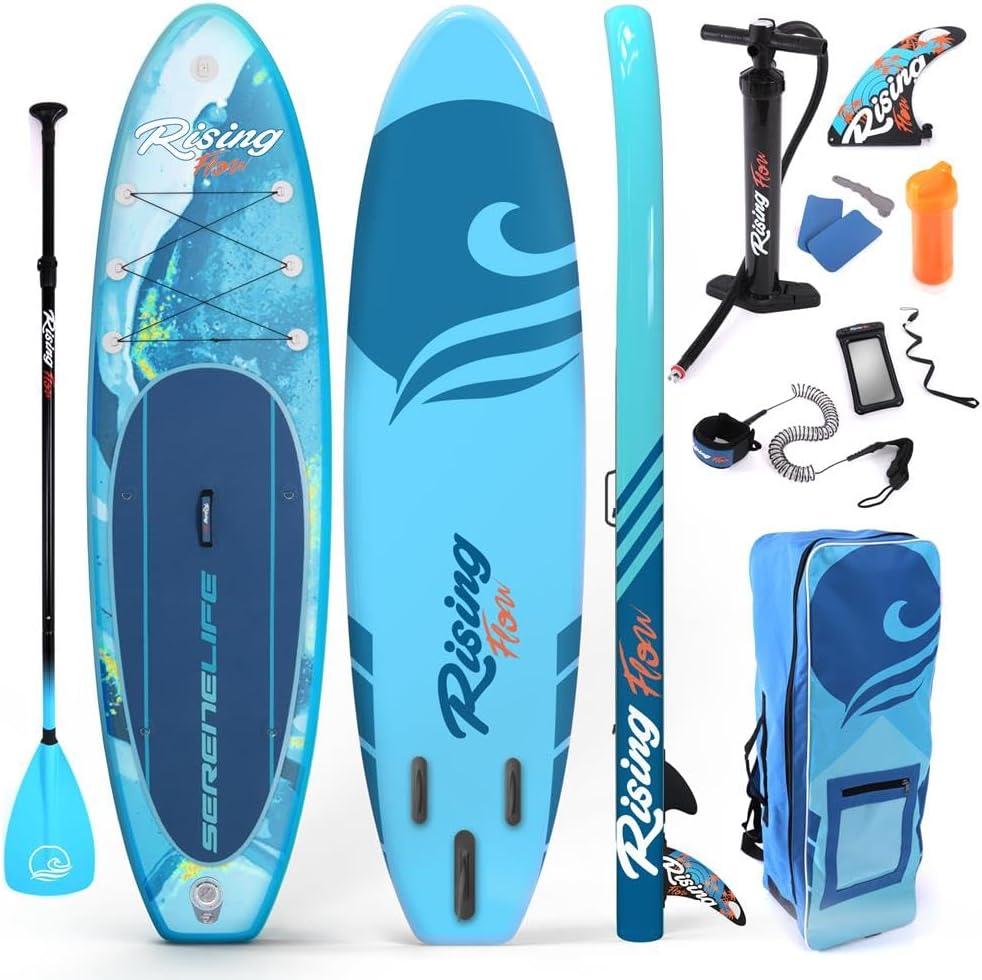 Serenelife Inflatable Stand Up Paddle Board (6 Inches Thick) With Premium SUP Accessories & Carry Bag | Wide Stance, Bottom Fin For Paddling, Surf Control, Non-Slip Deck | Youth & Adult Standing Boat