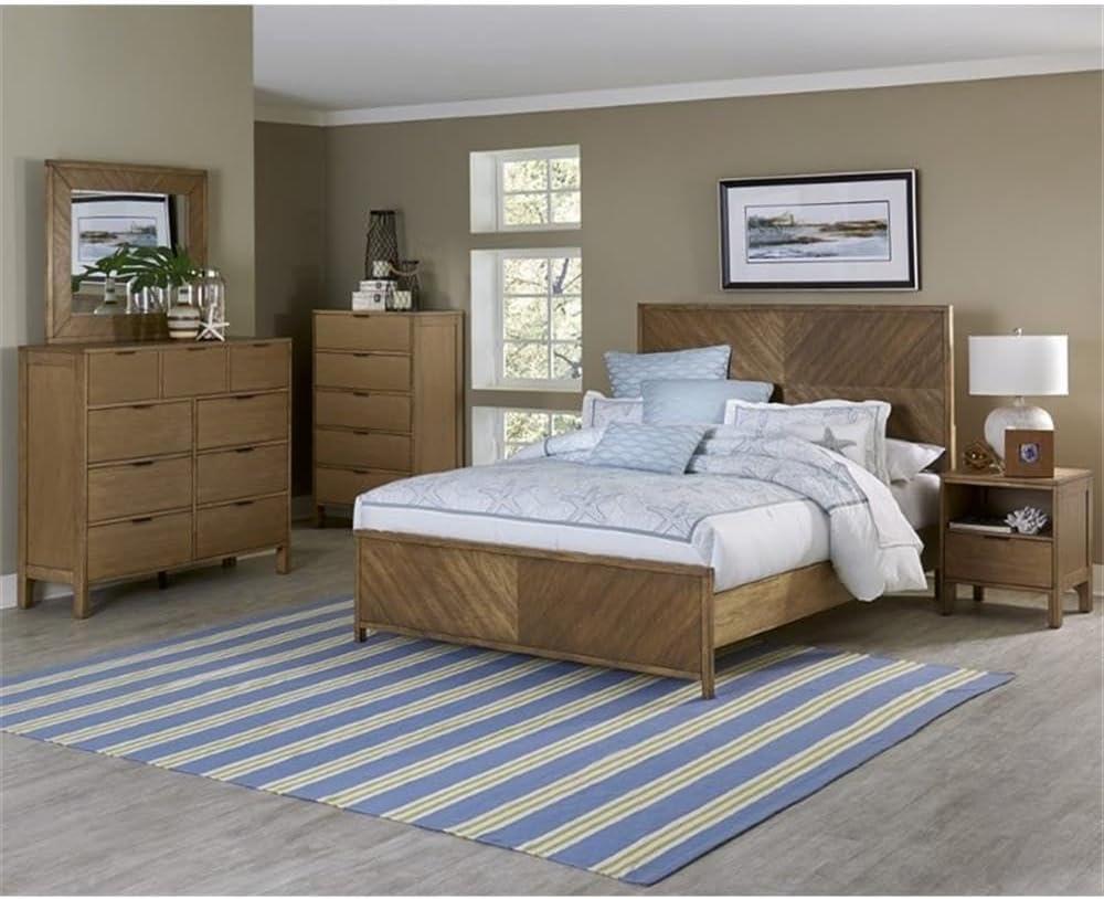 Progressive Furniture Strategy Queen Panel Bed with Chevron Headboard & Low Profile Footboard, Jute
