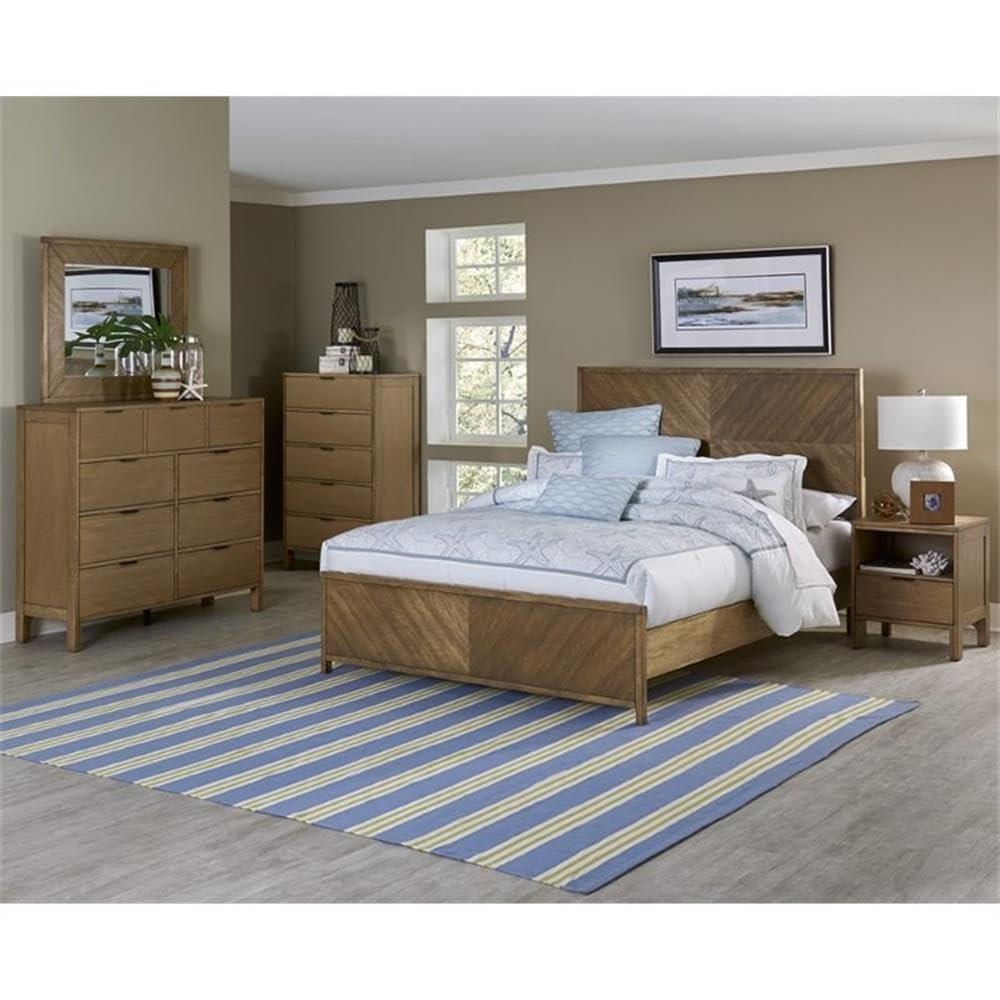 Progressive Furniture Strategy Queen Panel Bed with Chevron Headboard & Low Profile Footboard, Jute