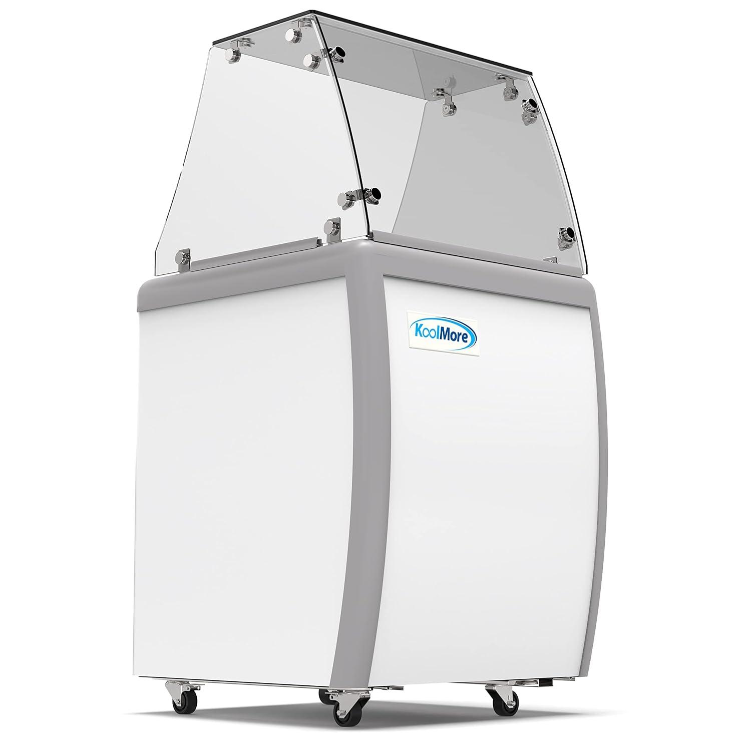 KoolMore 26 in. 4 Tub Ice Cream Dipping Cabinet Display Freezer with Sliding Glass Door and Sneeze Guard, 6 cu. ft. KM-ICD-26SD-FG.