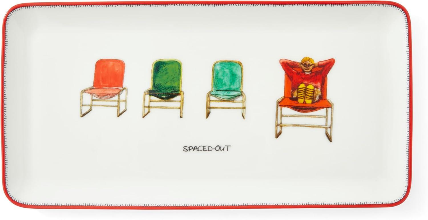 Kit Kemp by Spode 12" Doodles Serving Platter, Spaced Out Tagline, Fine China, Dishwasher Safe, Ideal for Sandwiches, Snacks, and Appetizers