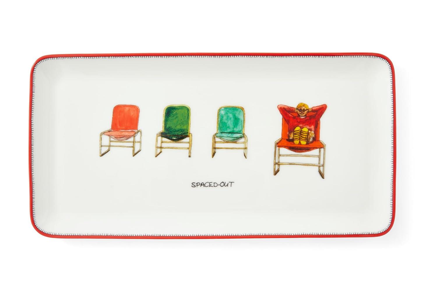 Kit Kemp by Spode 12" Doodles Serving Platter, Spaced Out Tagline, Fine China, Dishwasher Safe, Ideal for Sandwiches, Snacks, and Appetizers