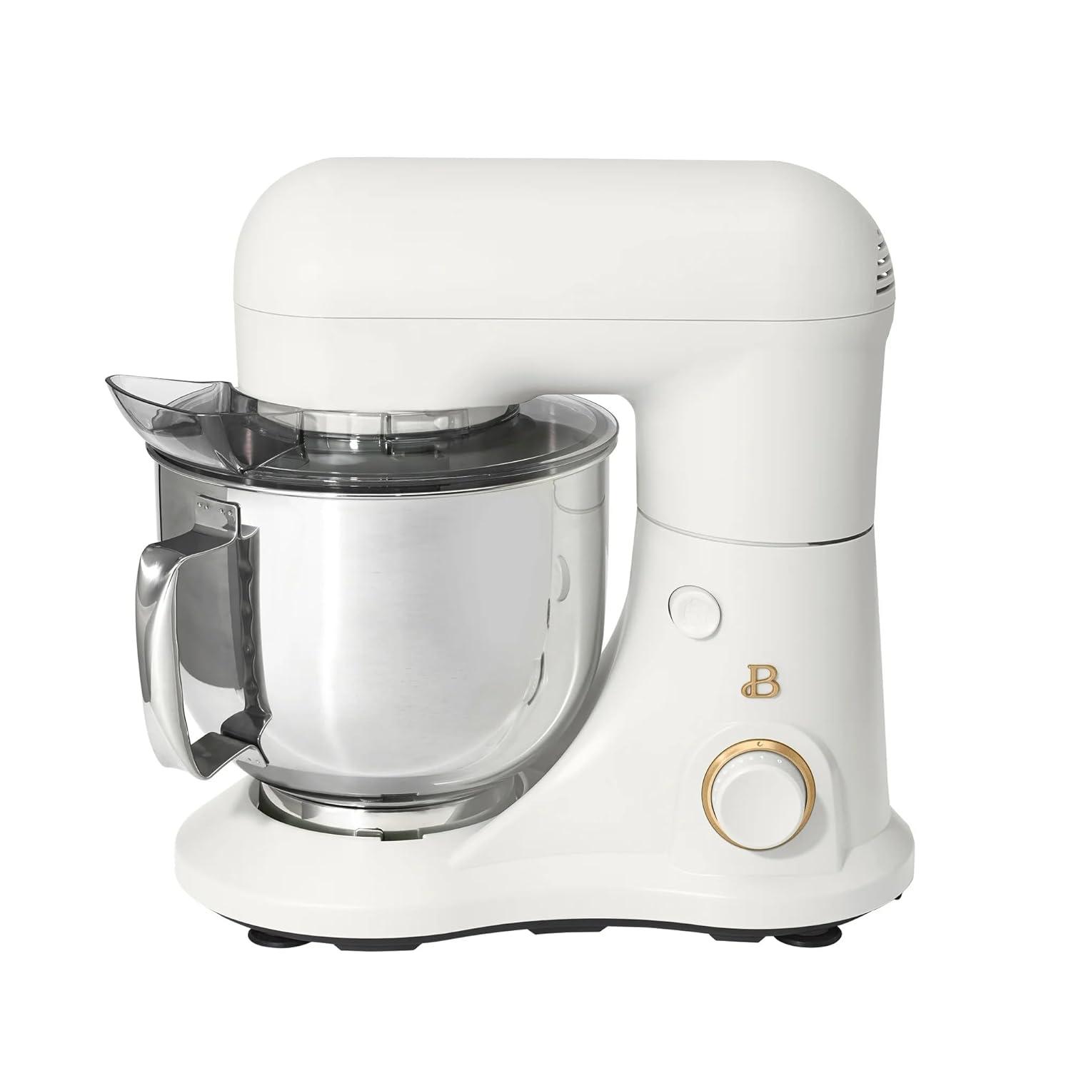Beautiful 5.3 Qt Stand Mixer, White Icing with Flat Beater, Dough Hook, Balloon Whisk