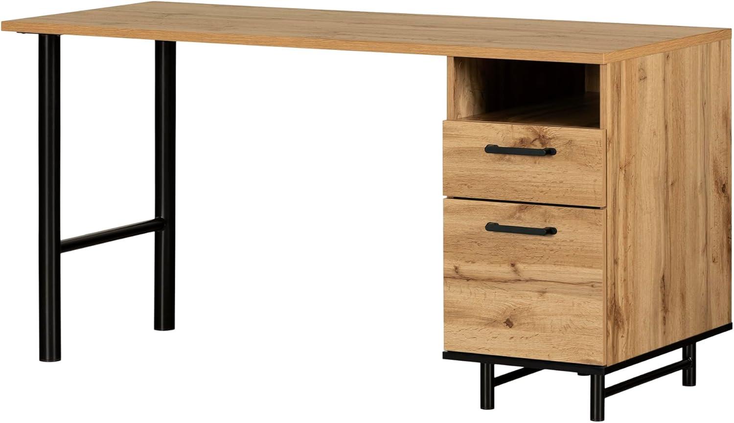 South Shore Melamine Desk Nordik Oak: Laminated Workstation with Storage, Adult Assembly