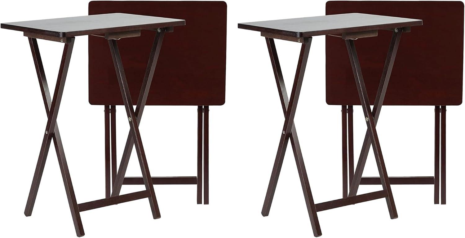 PJ Wood Solid and Sturdy Wood Construction Portable Folding TV Snack Tray Table Desk Serving Stand, Espresso Brown (4-Piece Set)