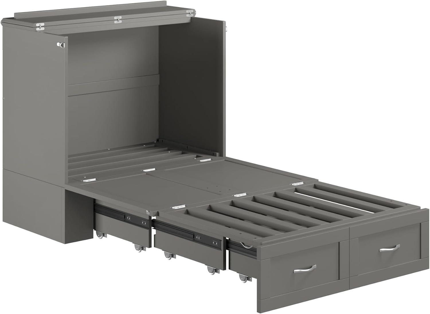 AFI Hamilton Twin XL Solid Wood Murphy Bed Chest with Built-In Charger in Gray