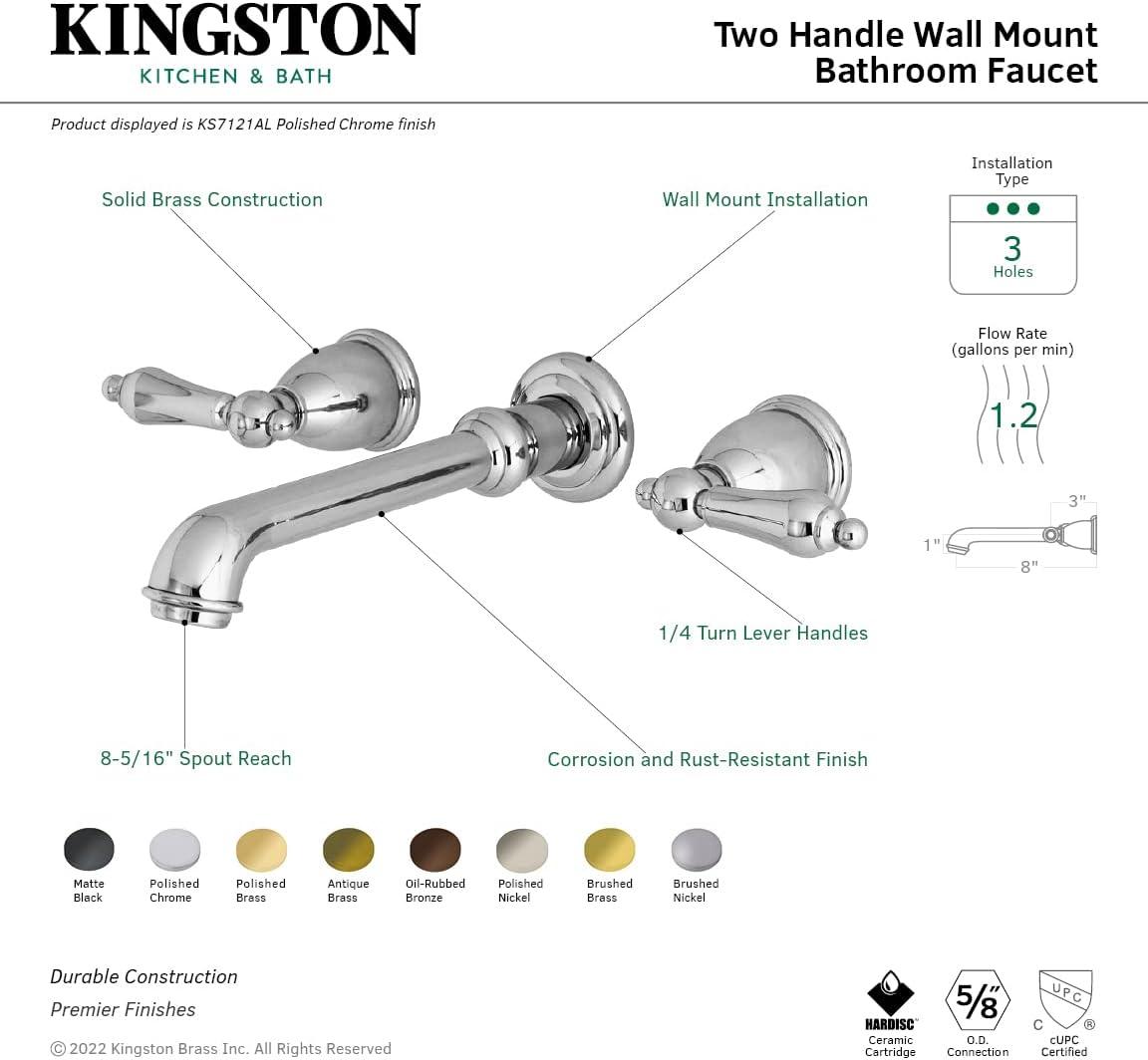 Kingston Brass English Country Two-Handle 3-Hole Wall Mount Bathroom Faucet