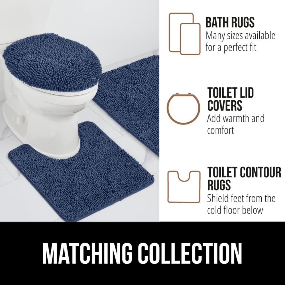 GORILLA GRIP Chenille Bath Rug 24x17, Rubber Backing Quick Dry Washable Microfiber Mats, Navy
