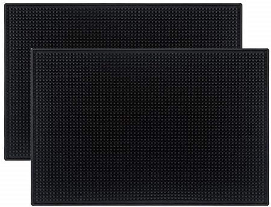 Tebery Black Rubber Bar Service Spill Mat 18" x 12" (2 Pack)