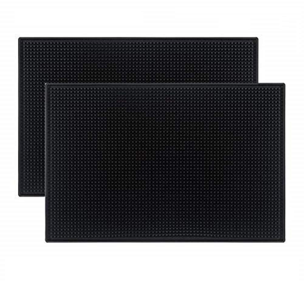 Tebery Black Mat 18" x 12" Rubber Bar Service Spill Mat ( 2 Pack )