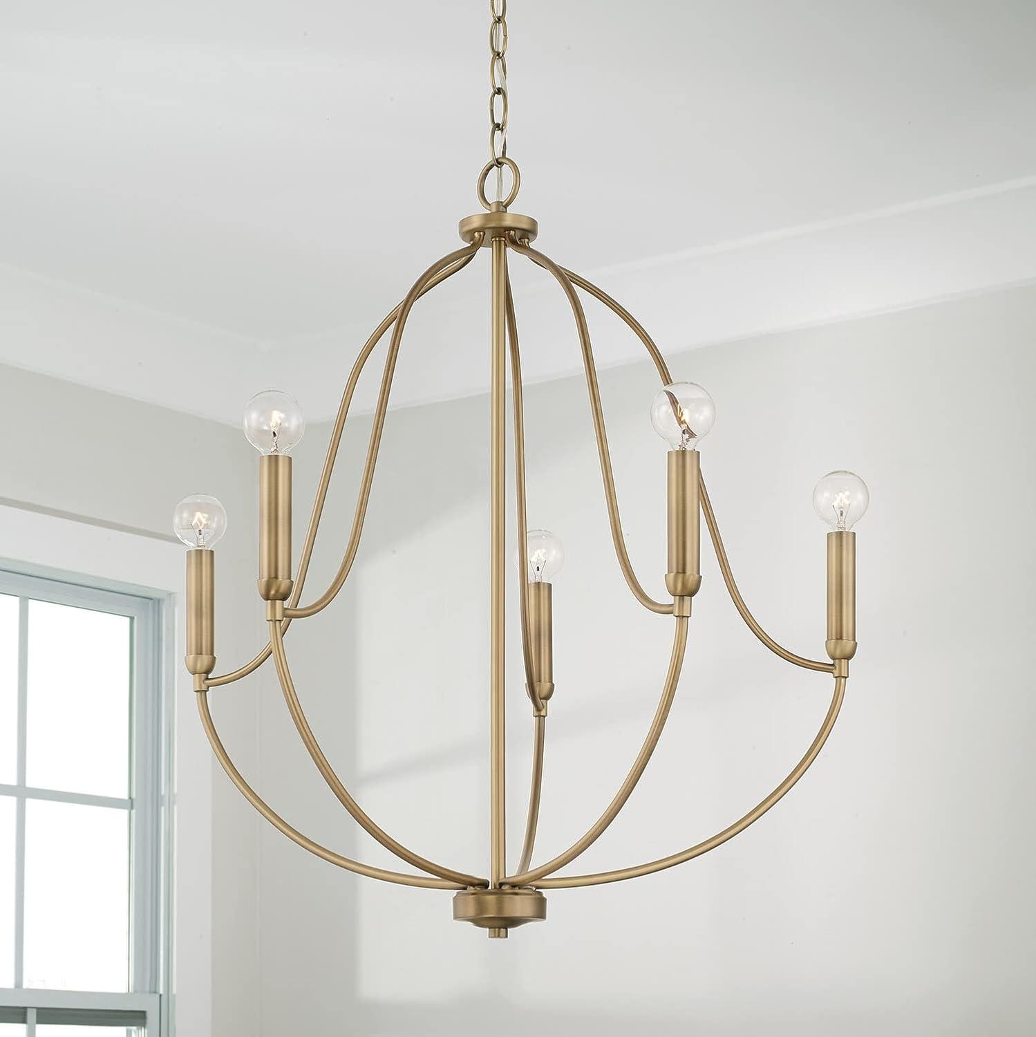 Aged Brass 5-Light Candle Chandelier with Curved Arms