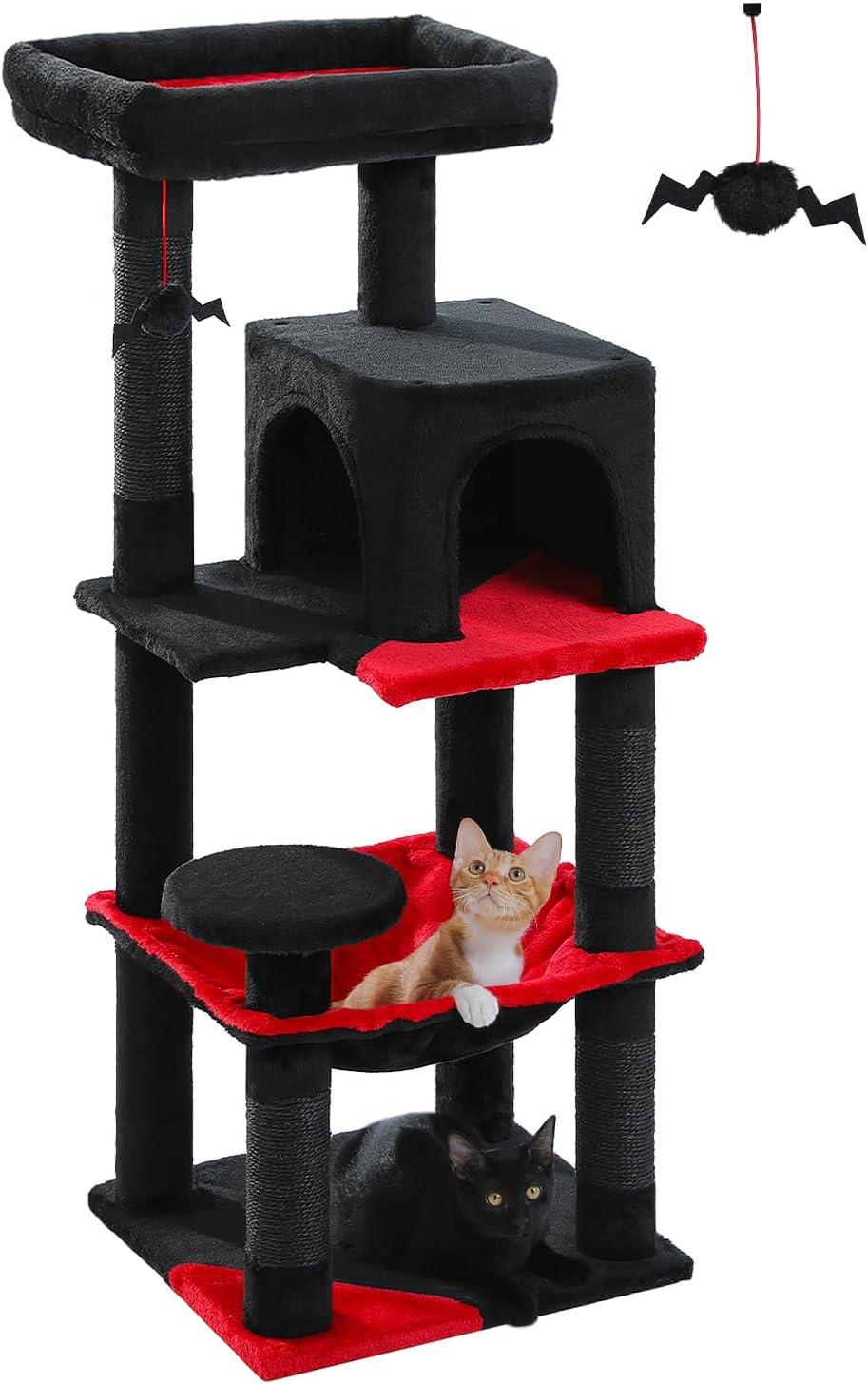 Gothic Cat Tree With Super Large Hammock, 45.7"  Cat Tower With Coffin Bed, Cat Condo, Sisal Scratching Posts & Top Perch, Multi-Level Goth Cat Tree, Halloween