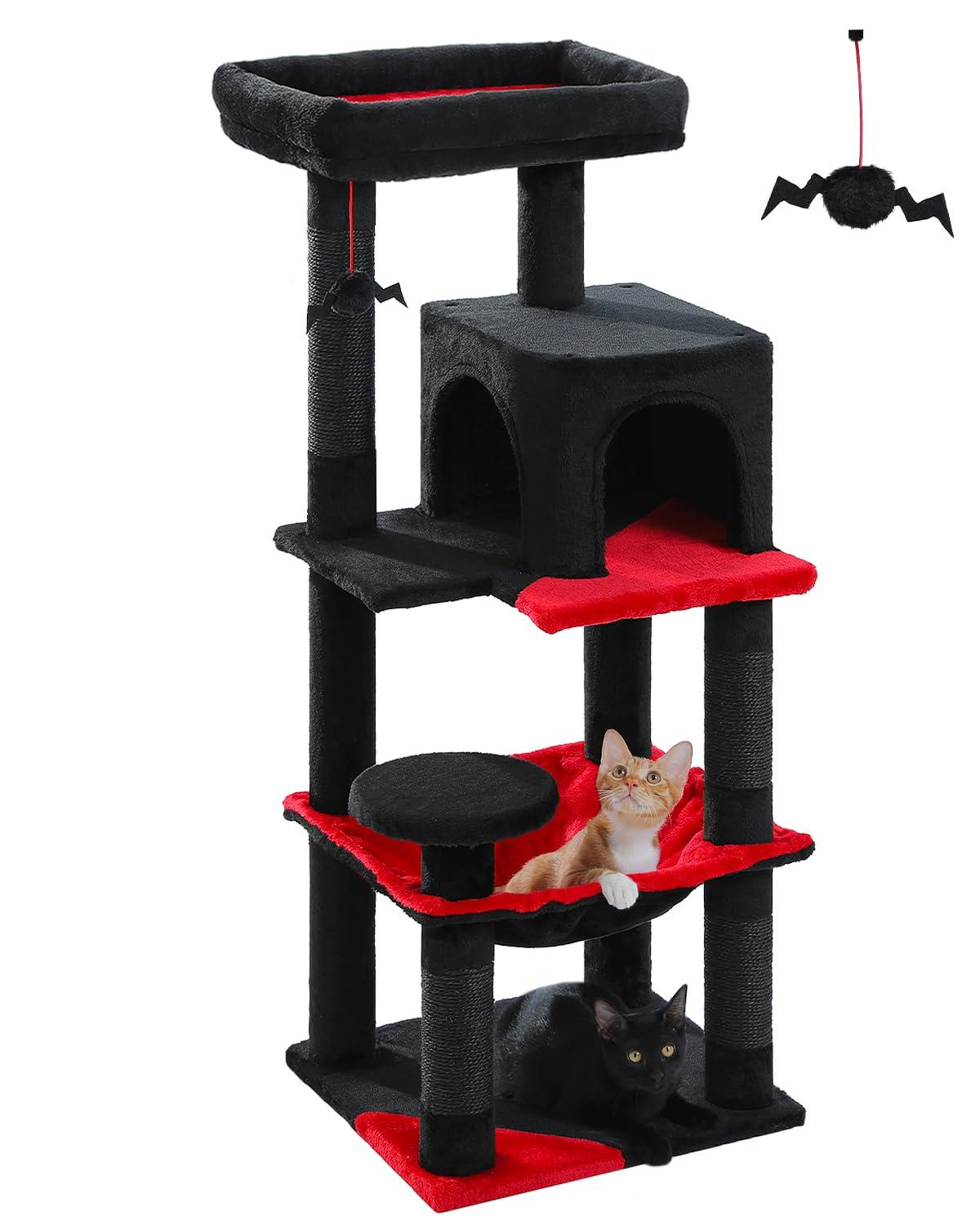 Gothic Cat Tree With Super Large Hammock, 45.7"  Cat Tower With Coffin Bed, Cat Condo, Sisal Scratching Posts & Top Perch, Multi-Level Goth Cat Tree, Halloween