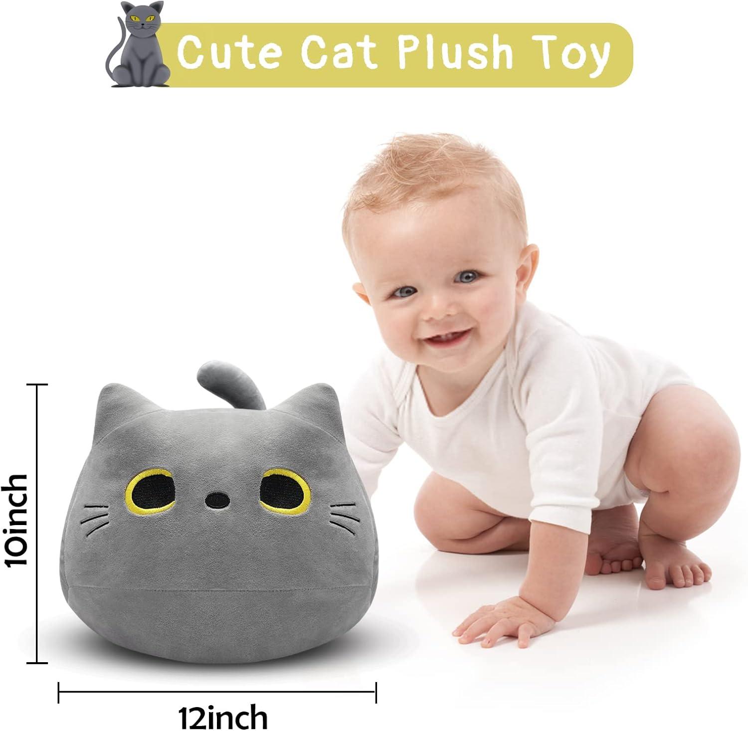 Gray Cat Plush Pillows Toys, 12inch Kawaii Gray Cat Stuffed Animals Plush Toys, Cute Soft Cat Plushie Stuffed Kitten for Birthday Valentines Gifts Home Car Decoration