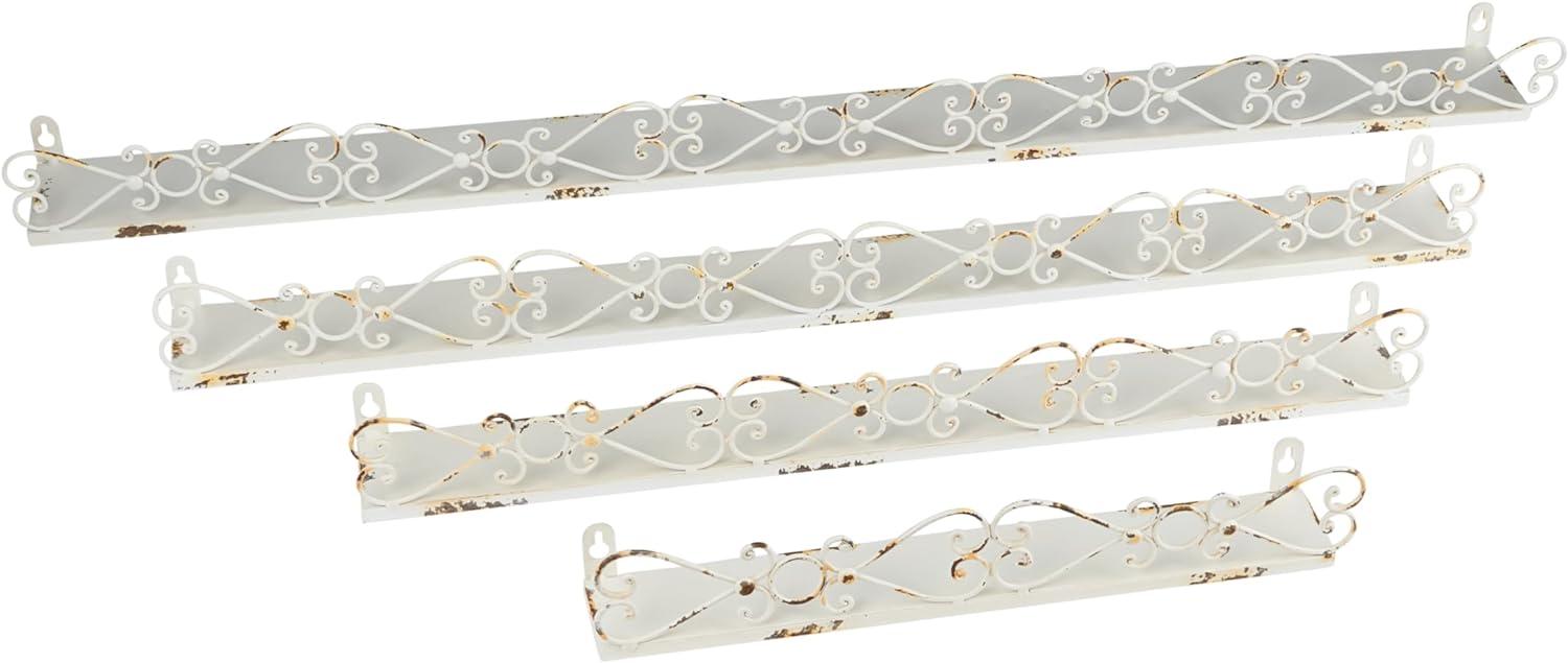 Elegant White Iron Decorative Wall Ledge Set of 4