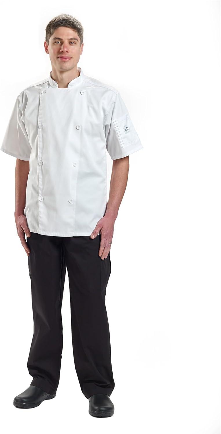 White Poly/Cotton Unisex Short Sleeve Chef Jacket, X-Small