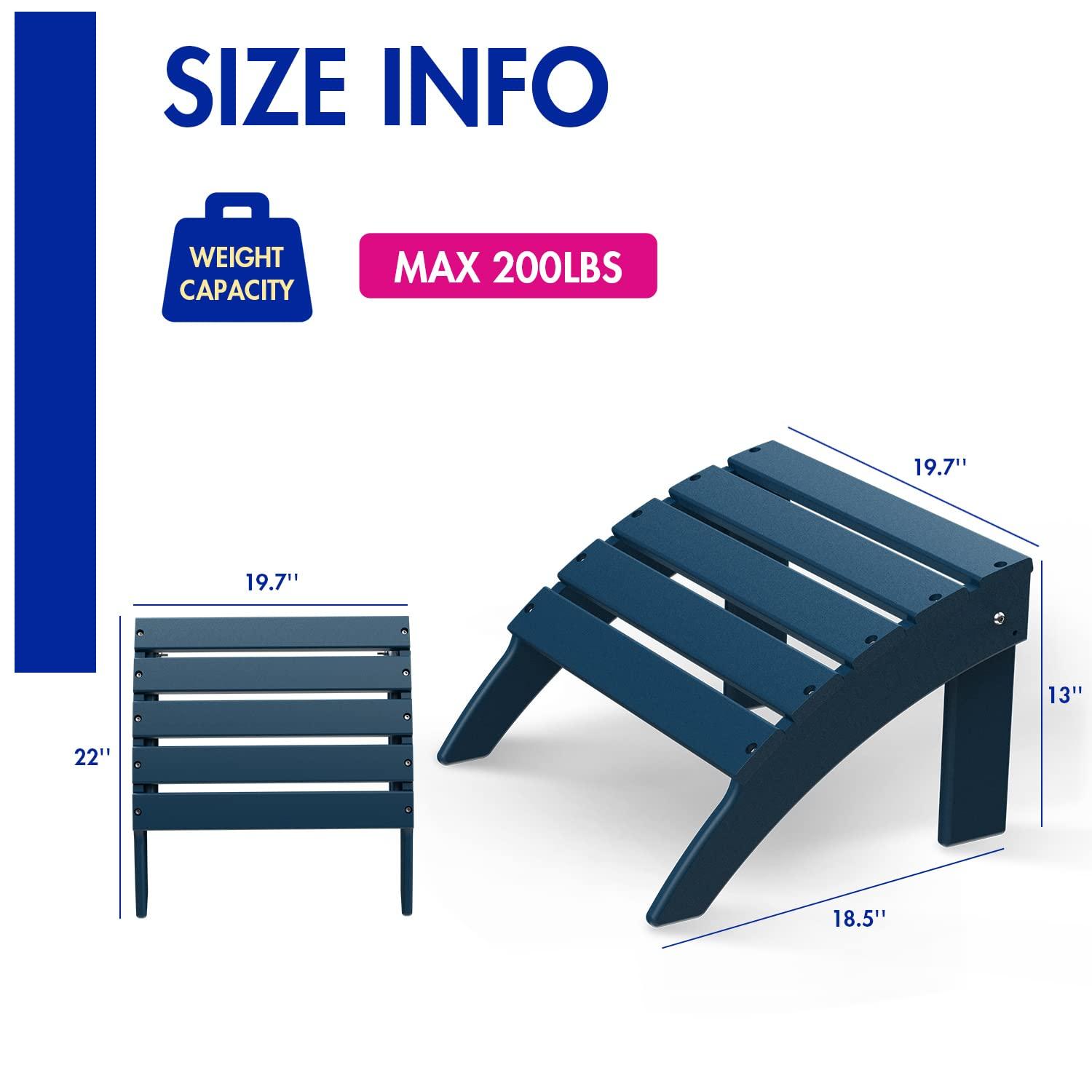 saney Adirondack-Ottoman | Folding | HDPE Plastic | Outdoor Footrest | All Weather | Foot Rest | Foot Stool | Blue | for Adirondack Chair | for Patio Backyard Pool
