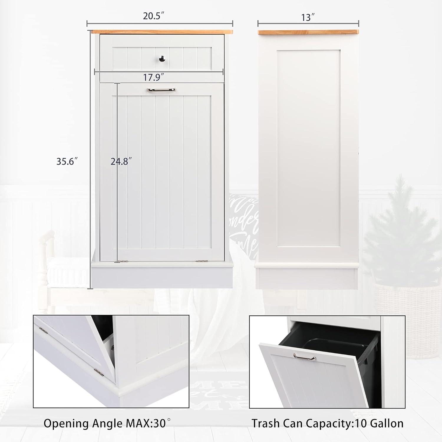Tilt Out Trash Cabinet Free Standing 10 Gallon Recycling Trash Can Cabinet for Farmhouse Kitchen,Living Room, Dining Room, White